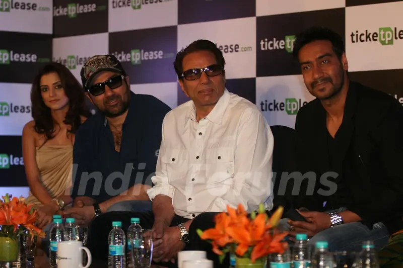 Sunny Deol and Dharmendra launched Ajay Devgan's new online venture ticketplease.com at Hotel JW Marriott in Juhu, Mumbai