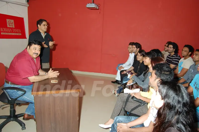 Satish Shah addressing students during a guest lecture at Roshan Taneja school of acting