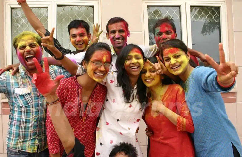 Students playing &quot;Holi&quot; at IGNOU Campus in New Delhi