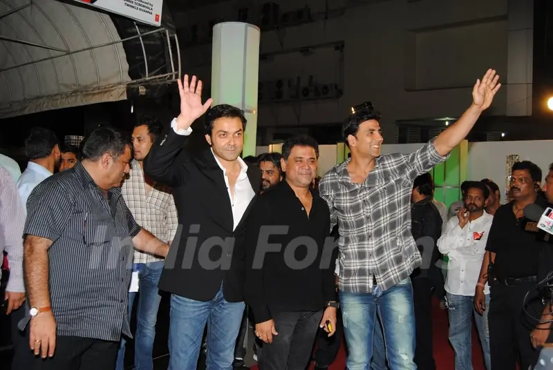 Anees Bazmee with Akshay and Bobby at Premiere of Thank You movie at Chandan, Juhu, Mumbai