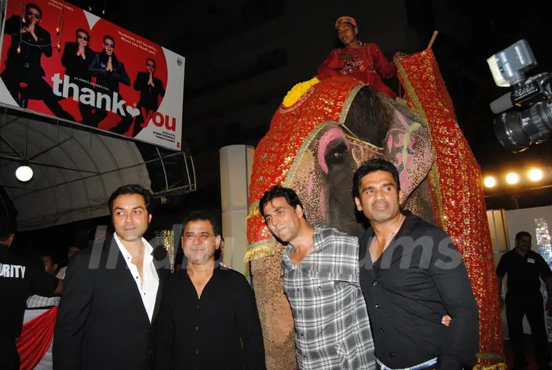 Anees Bazmee with Akshay, Sunil and Bobby at Premiere of Thank You movie at Chandan, Juhu, Mumbai