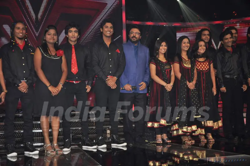Sanjay Leela Bhansali with contestant at X FACTOR 12 finalists Introduction in Filmcity. .