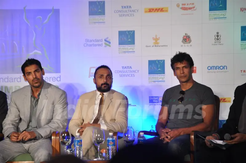 John, Rahul and Milind during the launched of registrations for Mumbai Marathon 2012 categories of 9th Edition at Trident Hotel