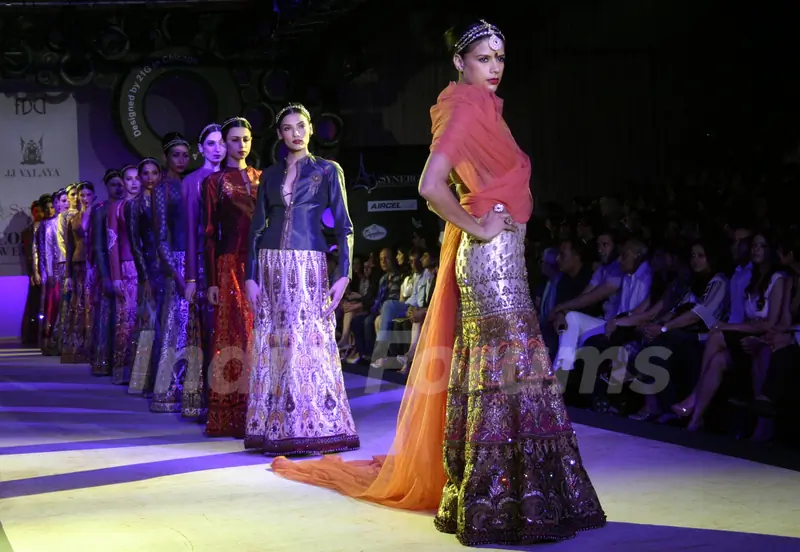 Models showcasing designer J J Valaya's creations at the  Synergy one Delhi Couture Week,in New Delh