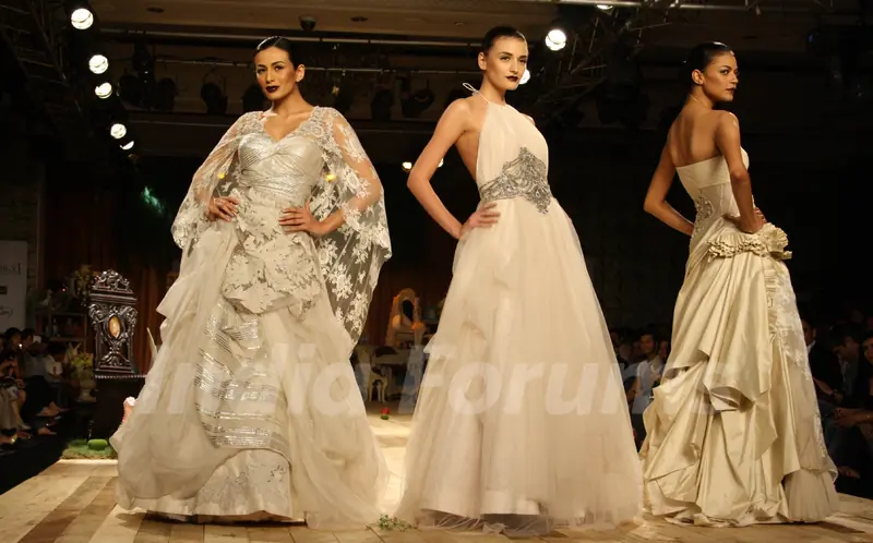 Models showcasing designer Shantanu & Nikhil's creations at Synergy1 Delhi Couture Week,in New Delhi