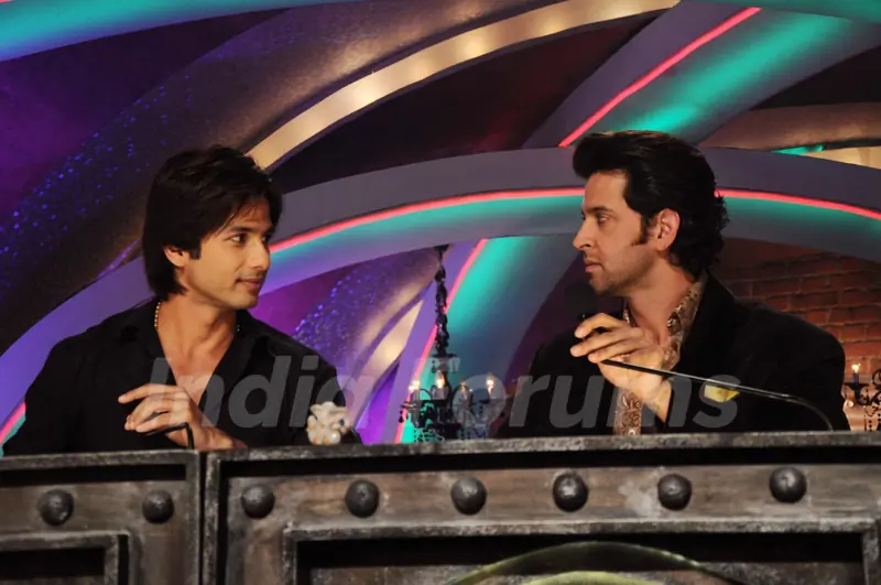 Hrithik Roshan and Shahid Kapoor on the sets of Just Dance in Filmcity, Mumbai