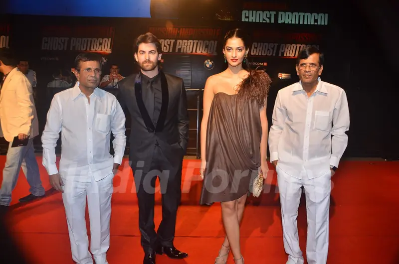 Sonam, Neil Nitin with Producers Mastan and Abbas at Mission Impossible premiere at IMAX Wadala