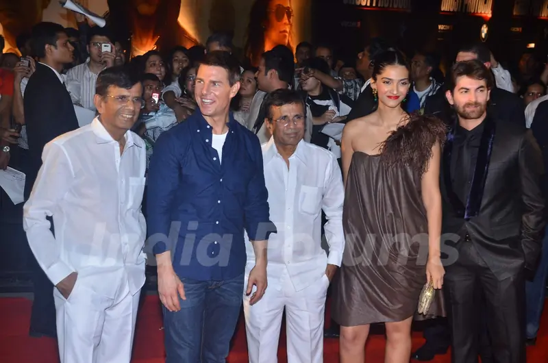 Tom Cruise, Sonam, Neil Nitin with Producers Mastan and Abbas at Mission Impossible premiere at IMAX