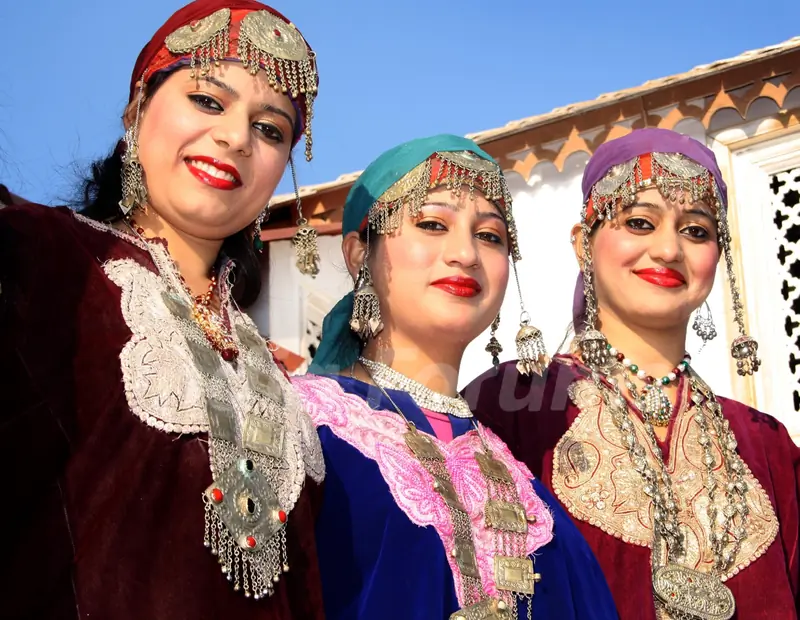 Folk artists form J&K at the press preview of tableaux participating in Republic Day Parade,in New Delhi. .