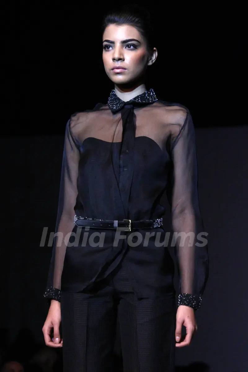 A model displays a creation by designer Gaurav Jai Gupta at the Wills Lifestyle India Fashion week 2012,in New Delhi. (Photo : IANS).