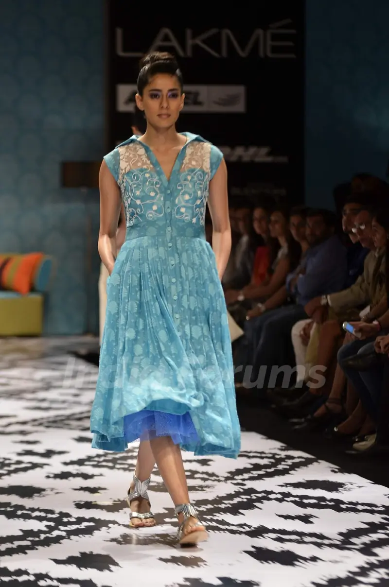 Model on the ramp for designer Anita Dongre on Lakme Fashion Week day 3 in Mumbai.