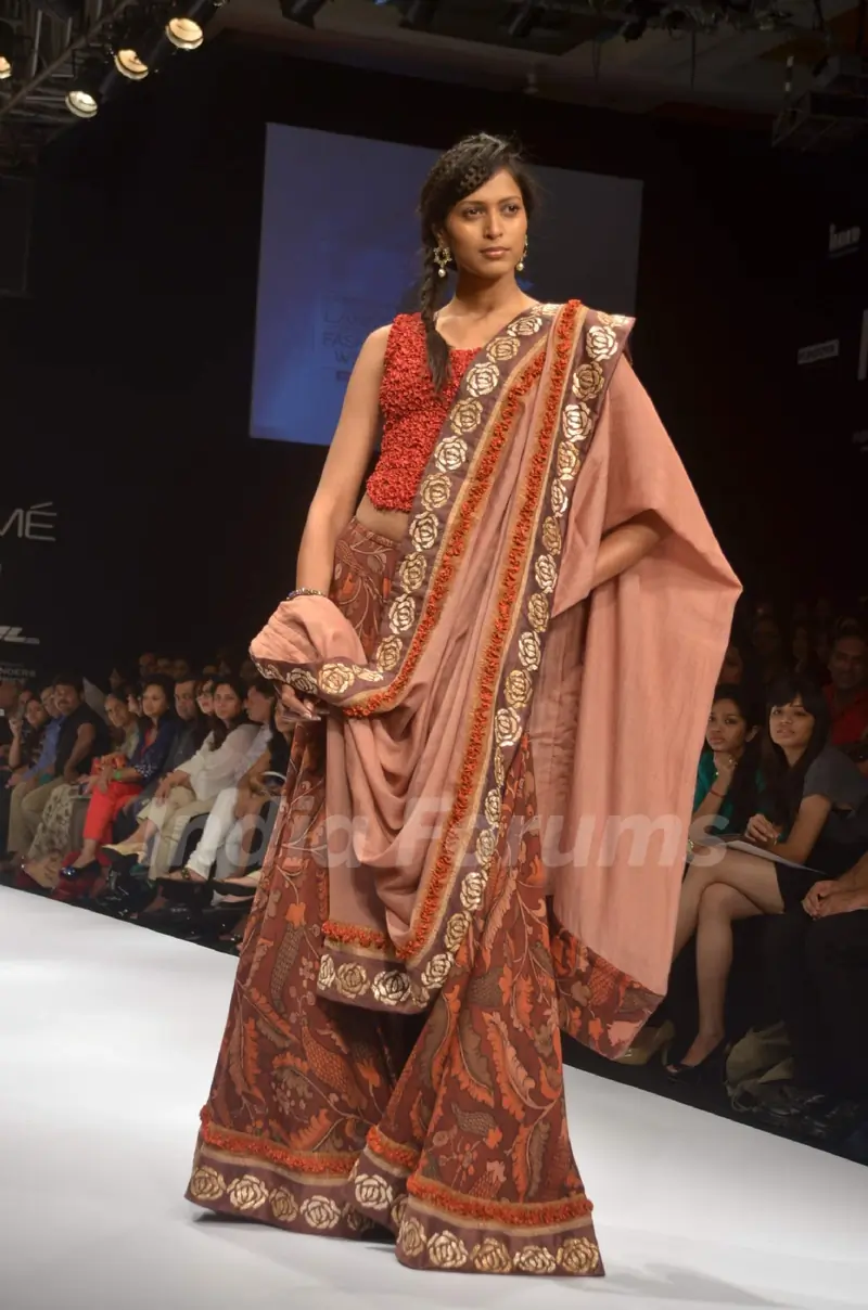 Model on the ramp for designer Shashikant Naidu on Lakme Fashion Week day 3 in Mumbai.