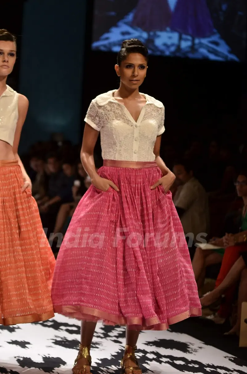 Model on the ramp for designer Anita Dongre on Lakme Fashion Week day 3 in Mumbai. .