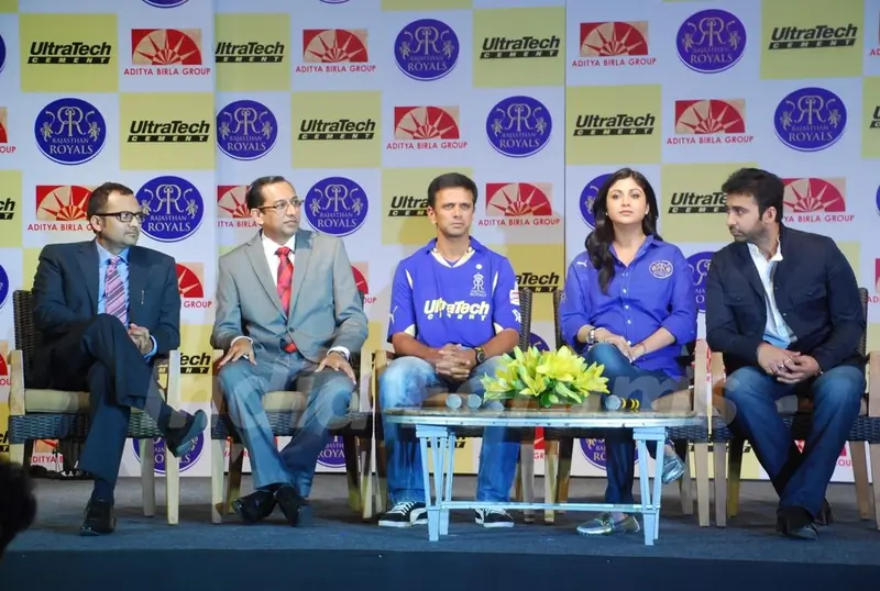 Shilpa Shetty and Rahul Dravid during the unveiling of the Rajasthan Royals Jersey at JW Marriott Hotel in Mumbai