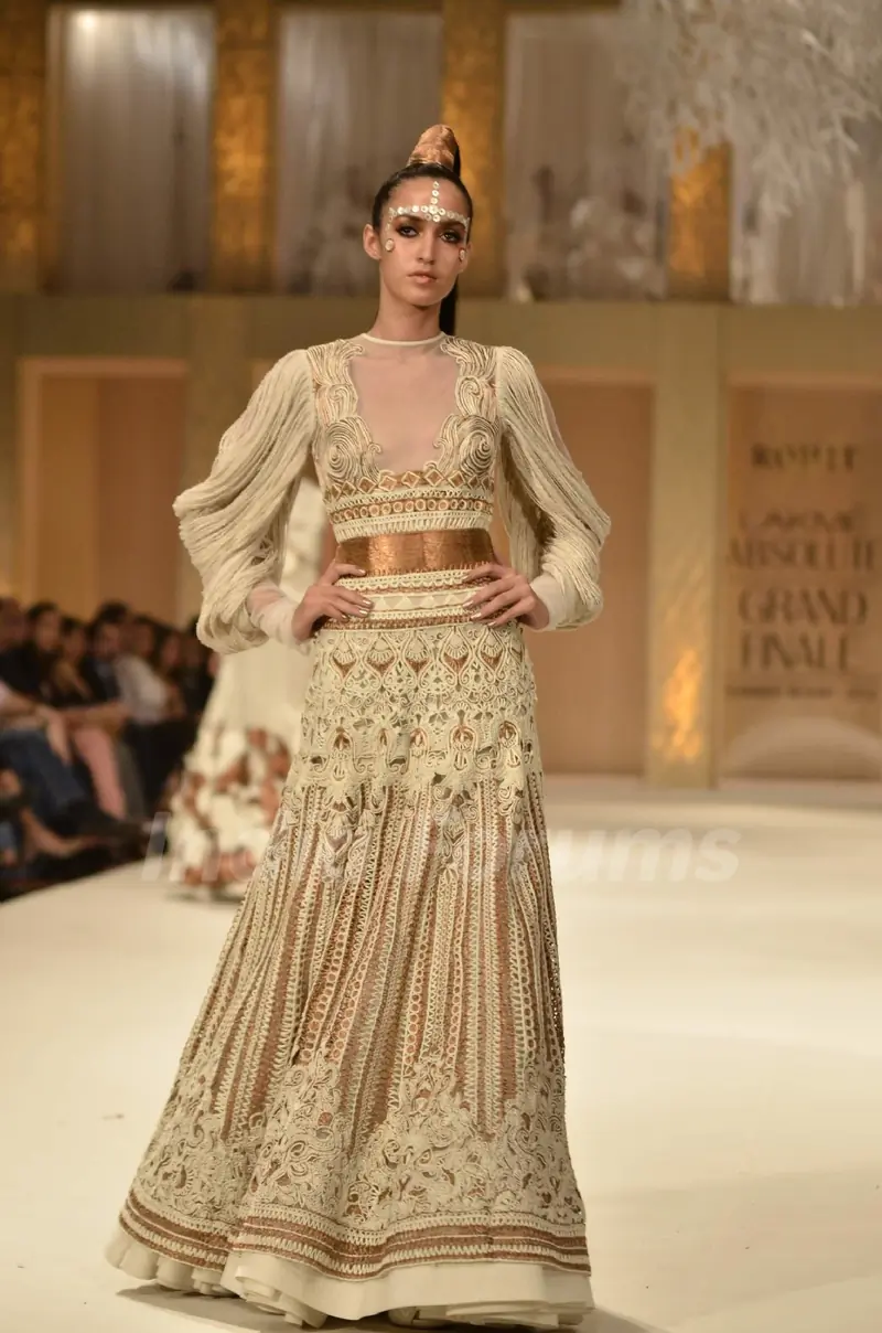 Model on the ramp for designer Rohit Bal on Lakme Fashion Week day 5 in Mumbai. .