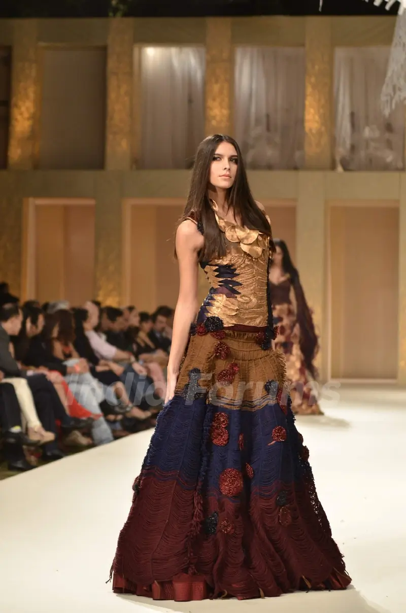 Model on the ramp for designer Rohit Bal on Lakme Fashion Week day 5 in Mumbai. .