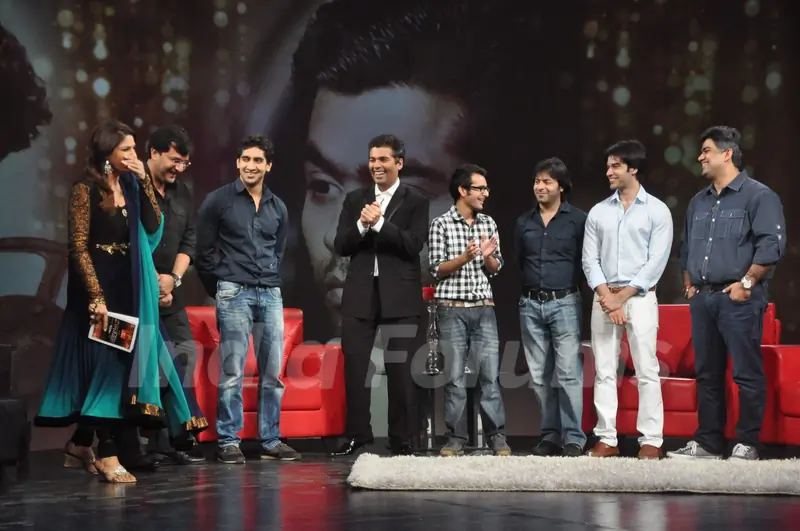 Karan Johar on the sets of NDTV show with Raveena at Yashraj, Mumbai. .