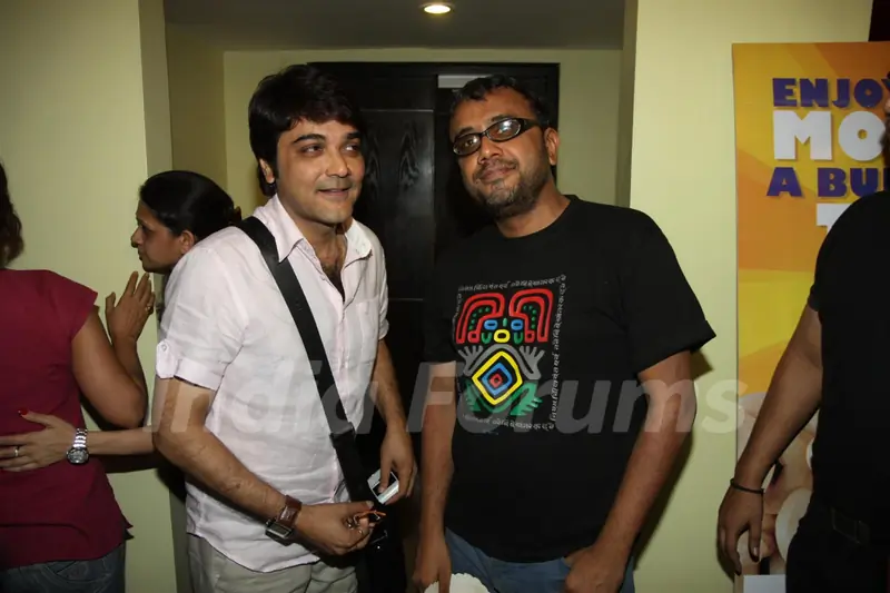 Bollywood actors Emraan Hashmi, Prosenjit Chatterjee and director Dibakar Bannerjee visit PVR Cinemas to promote their film Shanghai in Juhu, Mumbai