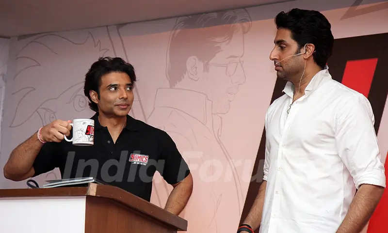Abhishek Bachchan and Uday Chopra during the launch of Yomics