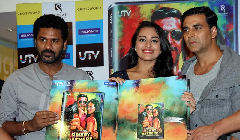Prabhu Deva, Sonakshi Sinha and Akshay Kumar at DVD launch of 'Rowdy Rathore'