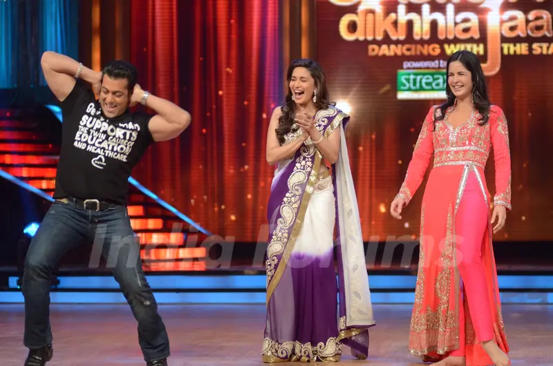 Salman Khan, Madhuri Dixit and Katrina Kaif on the sets of Jhalak Dikhhla Jaa