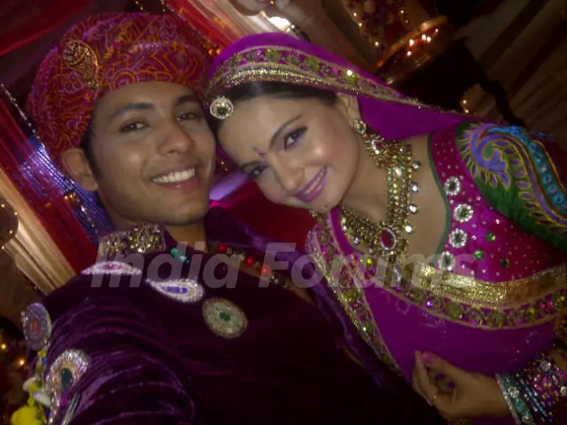 Gia Manek with Nishant in a Rajasthani Outfit
