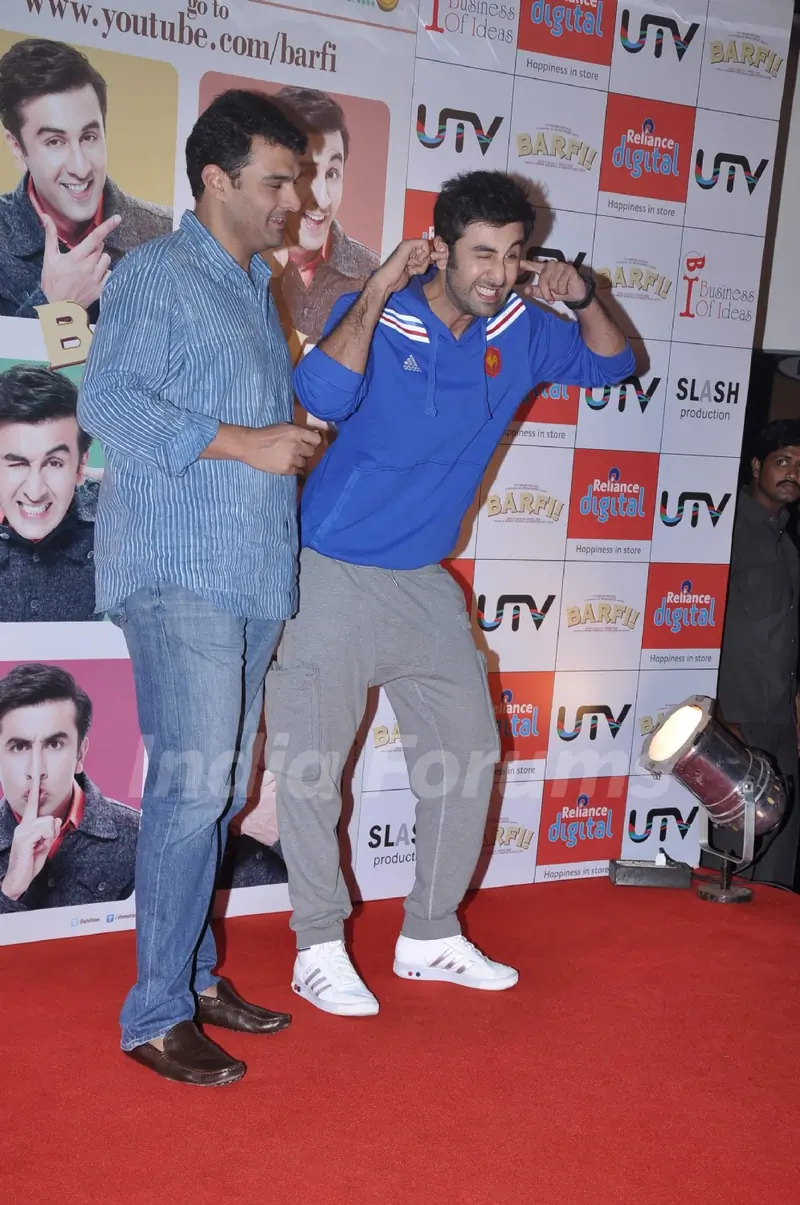 Bollywood actor Ranbir Kapoor and UTV CEO, Siddharth Roy Kapoor at the launch of the interactive application for the upcoming film 'Barfi!' on YouTube at Malad in Mumbai. .