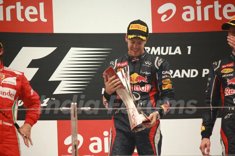 The Red Bull car driven by Sebastian Vettel at Buddh International Circuit in Greater Noida.
