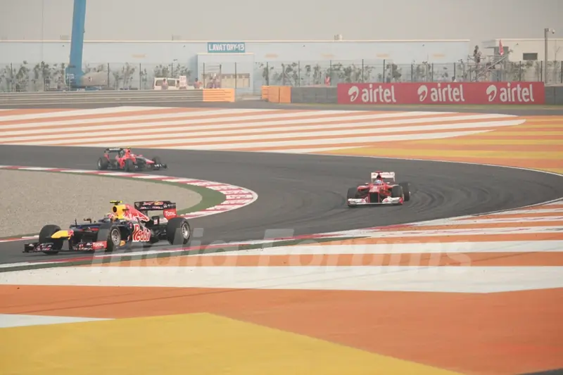The Red Bull car driven by Sebastian Vettel at Buddh International Circuit in Greater Noida.