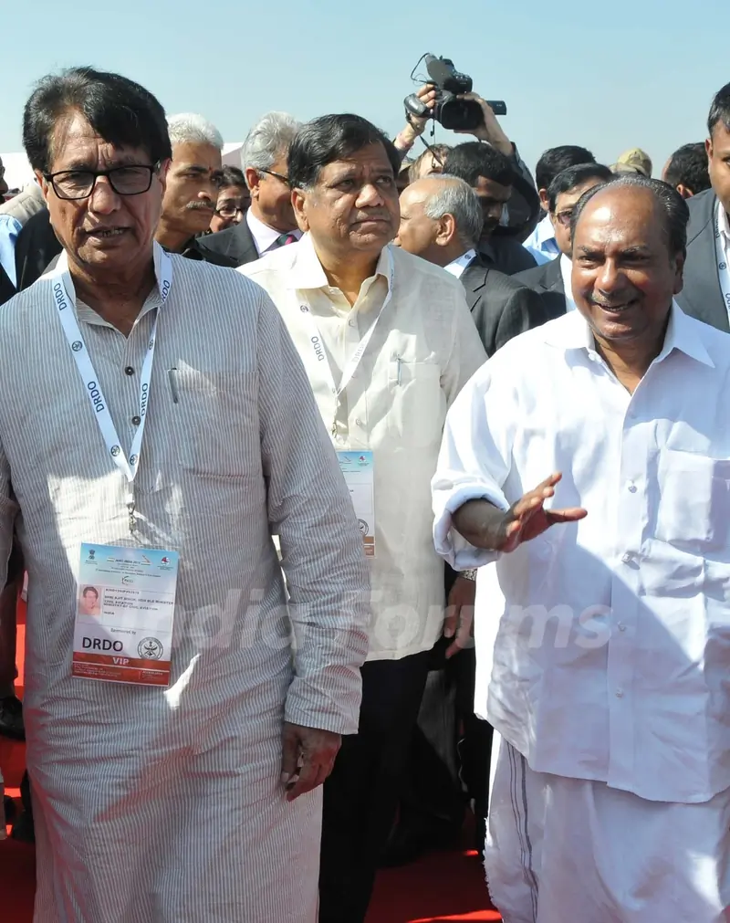 AK Anthony, Union Defence Minister with Karnataka Chief Minister Jagadish Shetter and Shri Ajit Singh, Minister for Civil Aviation arriving at the inauguration of 9th Edition of Aero India Show 2013 at Yelahanka Air force Station in Bengaluru on ...