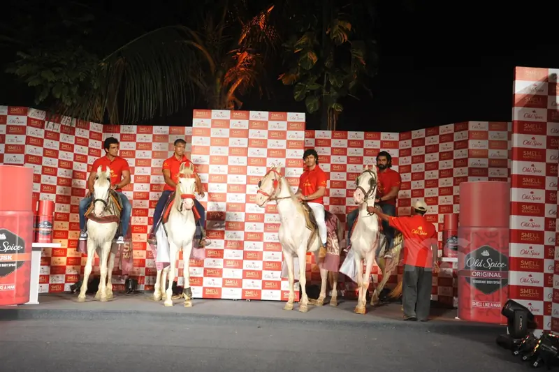 The "Mantastic" men arrive on horses at the Launch of the Old Spice deodorant