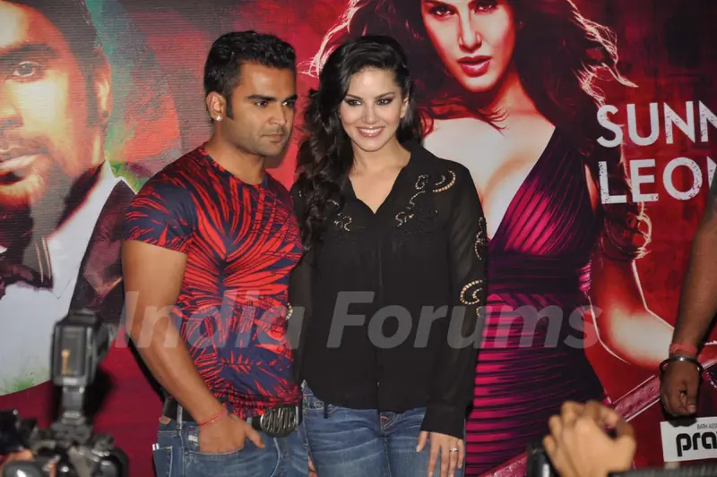 Sunny Leone and Sachin Joshi during a promotional event of their film 'Jackpot'