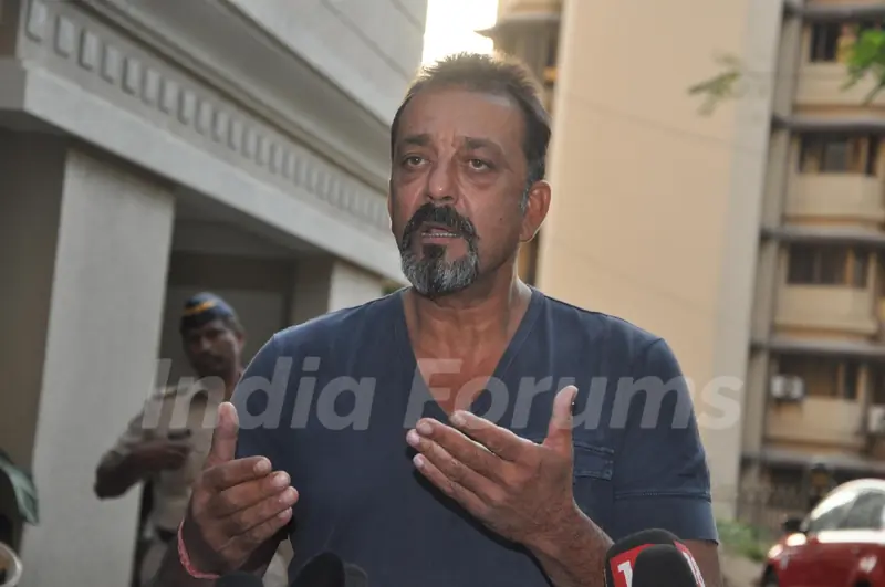 Sanjay Dutt addresses the press after coming out in parole