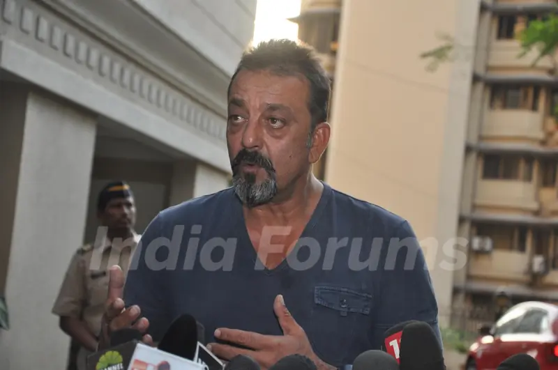 Sanjay Dutt addresses the press after coming out in parole