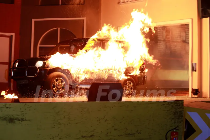 Rohit Shetty performs a stunt at the Launch of Khatron Ke Khiladi Darr ka Blockbuster