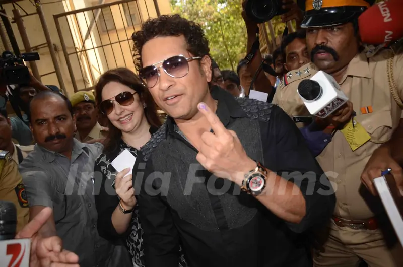 Sachin Tendulkar votes at a polling station in Mumbai