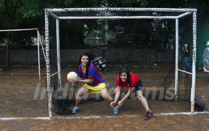 Rakhi Sawant saves a goal at the match