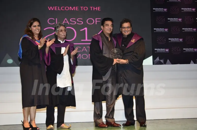 Kamal Hassan and Subhash Ghai poses for camera at Whistling Woods Convocation Ceremony