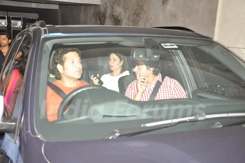 Sachin Tendulkar seen existing from the Special Screening of Lai Bhaari