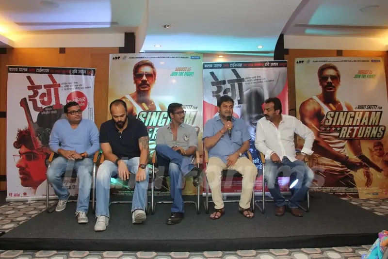 Mahesh Manjrekar addresses the audience at the Promotions of Marathi Film Rege