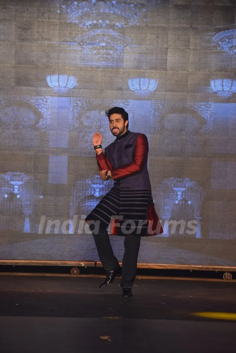 Abhishek Bachchan makes a funky pose while walking the ramp at Manish Malhotra's Show