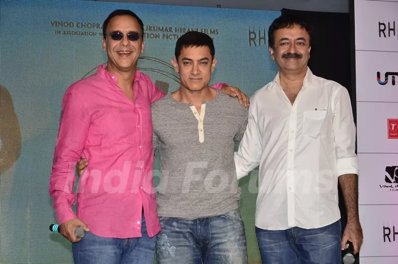 Vidhu Vinod Chopra, Aamir Khan and Rajkumar Hirani at the Second Poster Launch of P.K.