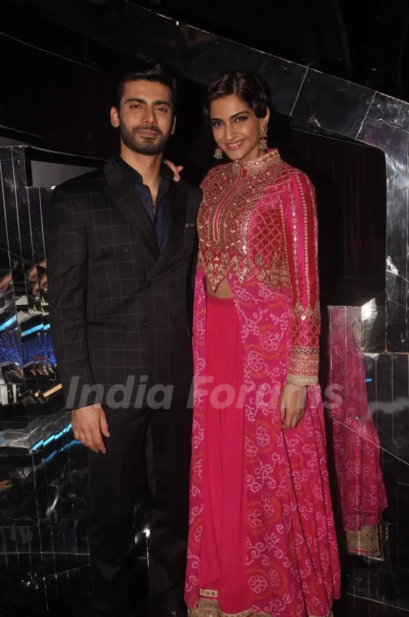 Sonam Kapoor and Fawad Khan pose for the media at the Promotion of Khoobsurat