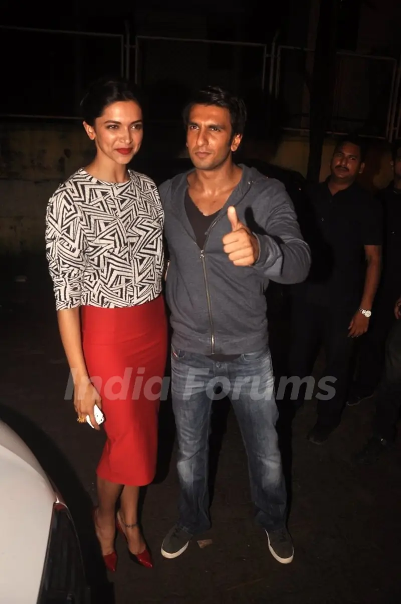Ranveer Singh and Deepika Padukone pose for the media at the Screening of Finding Fanny