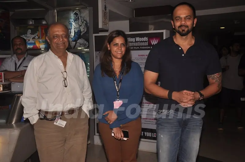 Rohit Shetty poses with Meghna Ghai and a guest at Whistling Woods