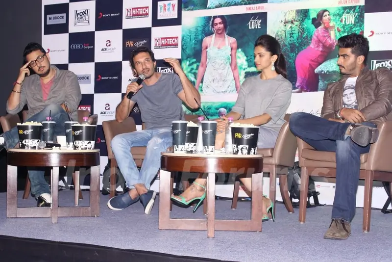 Homi Adajania addressing the audience at the Promotions of Finding Fanny in Delhi