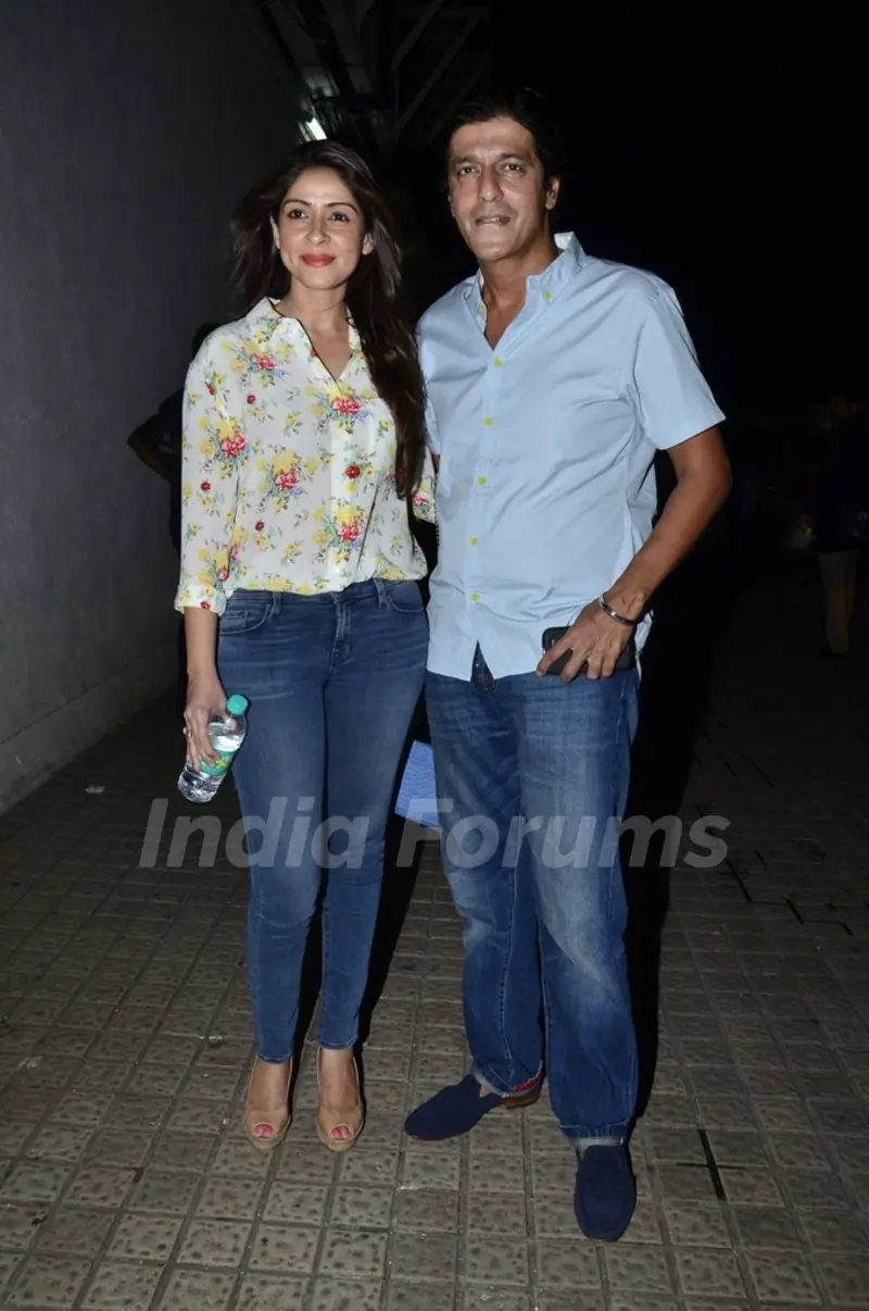 Chunky Pandey with his wife were at the Screening of Finding Fanny