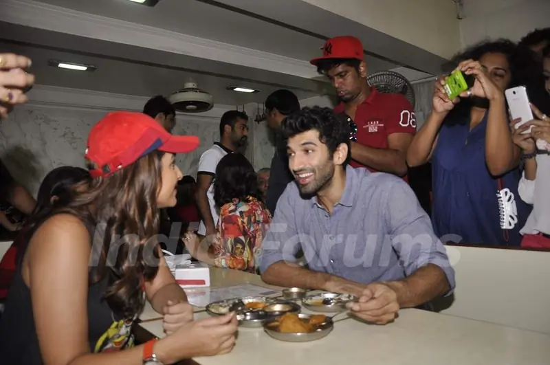 Parineeti and Aditya enjoy their meal at the Flag Off of the Daawat-E-Ishq Food Yatra
