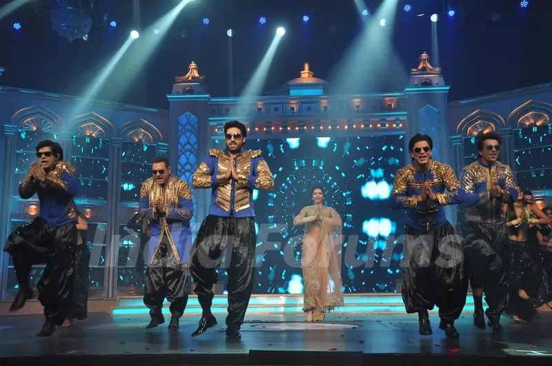 Cast of Happy New Year performing at the Music Launch
