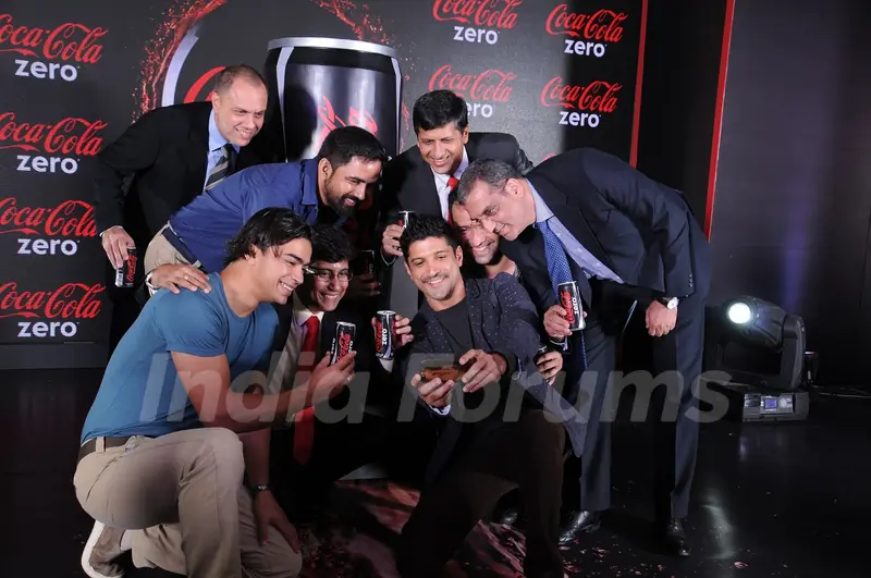 Farhan Akhtar clicks a selfie at the Launch of Coke Zero in India